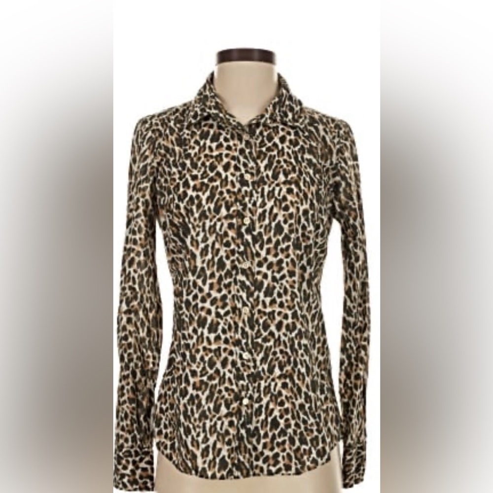 J. Crew Cotton Animal Print Shirt with Black and Tan